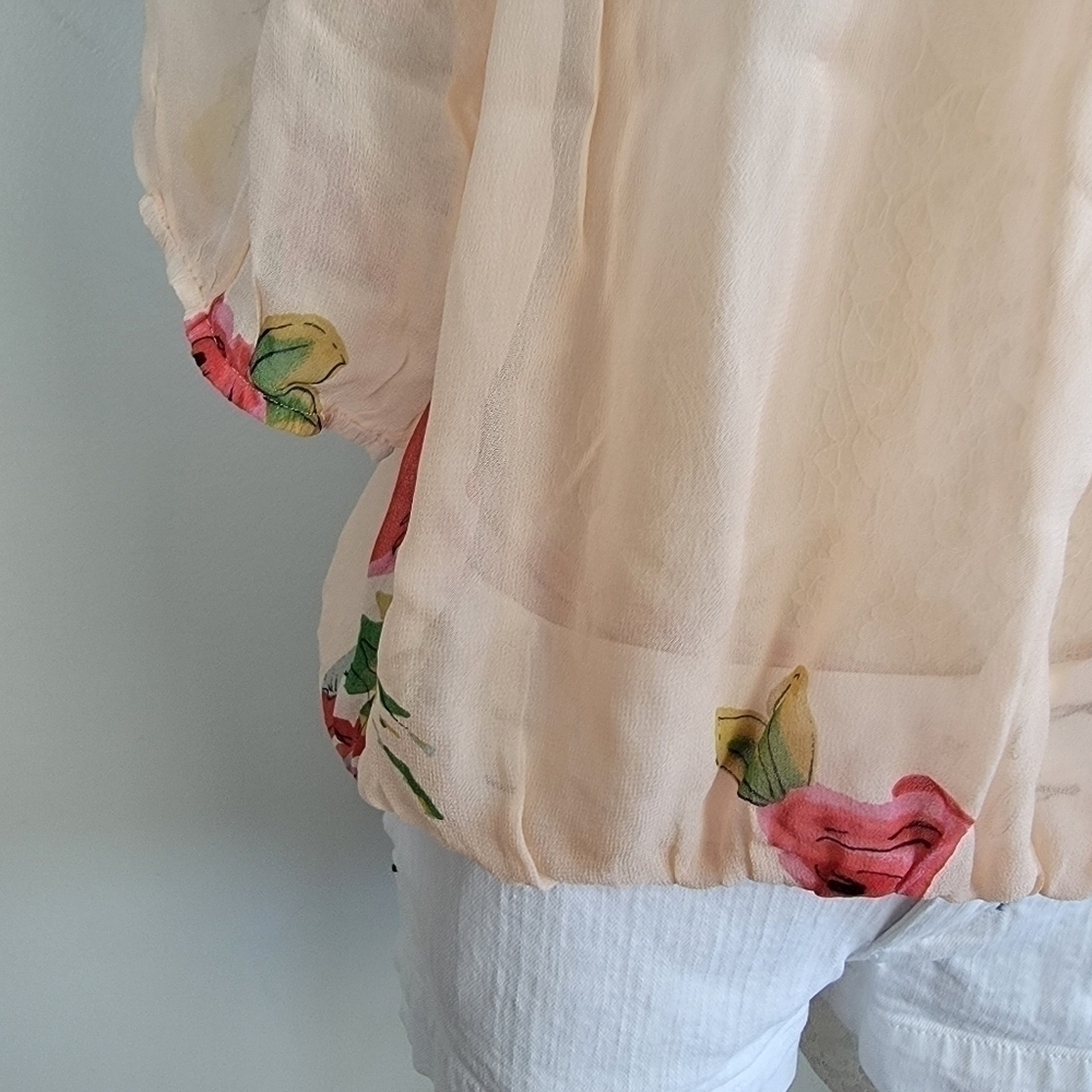 Anthropologie Boho Top One Fine Day Tea Rose Floral Sheer Pleated Pin Tucked S - Picture 14 of 16